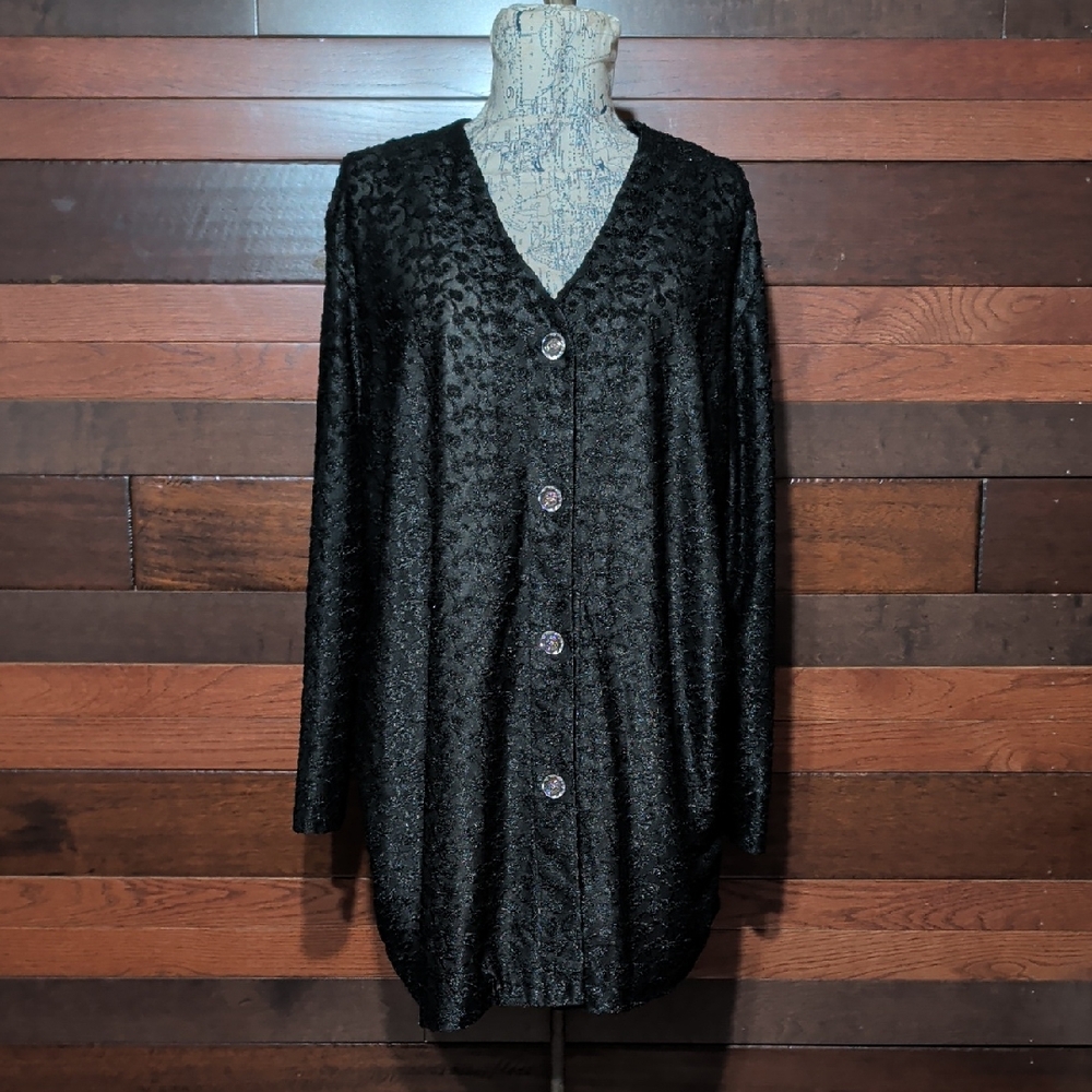 Blair Boutique Sheer Black Textured Button-Up Cardigan